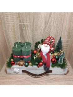   Adventi "koszorú" fiókban kerámiával piros/arany/zöld színben ma:17cm*28*12,5