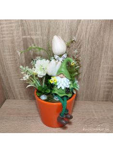   Asztali dísz gumi tulipánnal, lógó lábú manóval ma:21cm