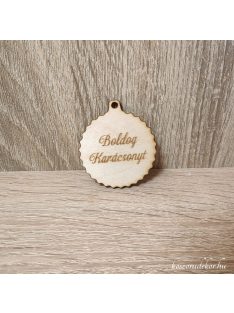   Fodros gömb Boldog karácsonyt felirattal 6cm több színben 